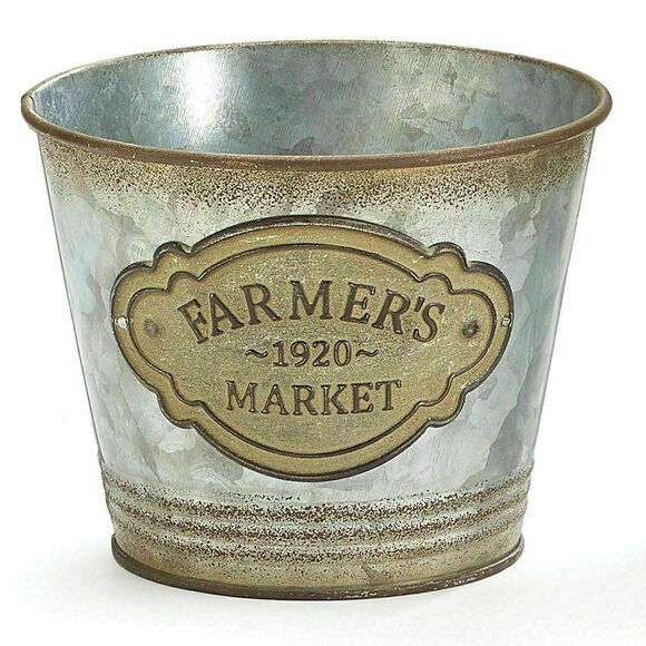 Country Farmer's Market Galvanized Rustic Tin Bucket Planter Liner Distressed - Picture 1 of 2